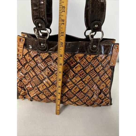 MC Mark Chantel Croc Embossed Leather Brown Tan Faux Croc Purse Shoulder Bag - Picture 9 of 11
